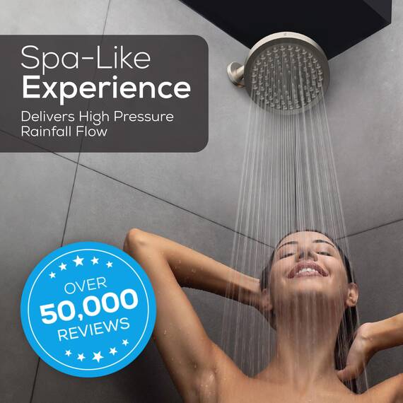 SparkPod Duschkopf – Hochdruckregen – Premium-Qualität, luxuriöses Design – leicht zu reinigen, verstellbarer Ersatz für Ihre Badezimmer-Duschköpfe (elegant gebürstetes Nickel, 15,2 cm rund)