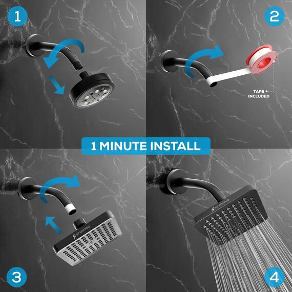 SparkPod Fixed Shower Head - High Pressure Rain - Luxury Modern Look - Easy Tool Free Installation - The Perfect Adjustable Replacement (Matte Black, 15cm Square)