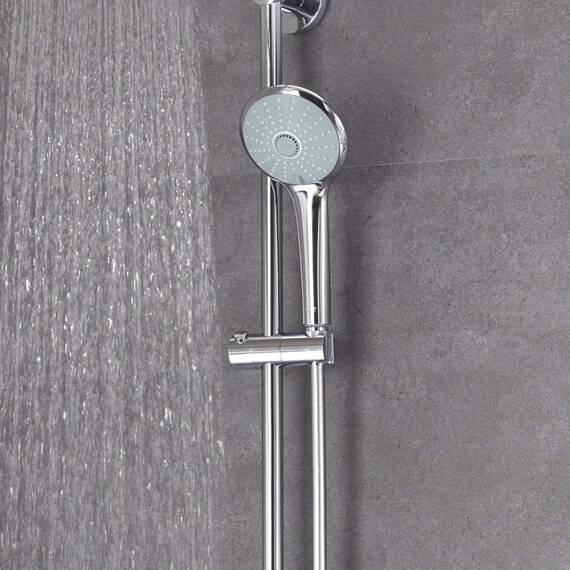 GROHE Vitalio Joy 260, Duschset ohne Armatur, wassersparend, 8l pro Min (Regendusche für vorhandene Armaturen, Kopfbrause mit 3 Strahlarten, Duschstange 74cm, Duschsystem), chrom, 27421002