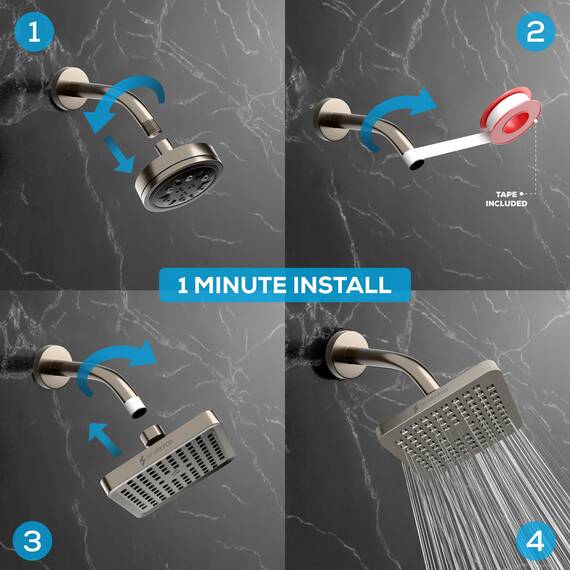 SparkPod Duschkopf mit hohem Druck, luxuriöses Design, Installation in 1 min, leicht zu reinigen, verstellbarer Ersatz für deine Duschköpfe, quadratisch, elegantes gebürstetes Nickel, 20,3 cm
