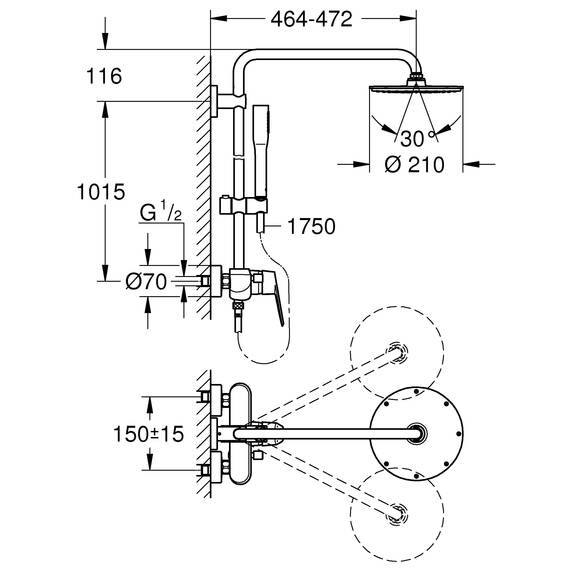GROHE Euphoria XXL Eurodisc Cosmopolitan 210 - Duschsystem mit Einhandmischer (inkl. Handbrause Euphoria Cosmopolitan, höhenverstellbar, Antikalk- System, langlebig),chrom, 23058003