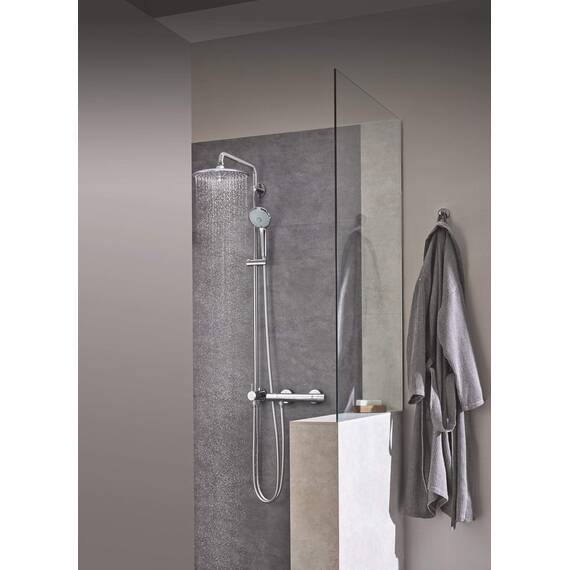 GROHE Vitalio Joy 260, Duschset ohne Armatur, wassersparend, 8l pro Min (Regendusche für vorhandene Armaturen, Kopfbrause mit 3 Strahlarten, Duschstange 74cm, Duschsystem), chrom, 27421002
