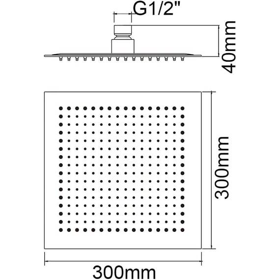 Duschkopf, fest, für Dusche, AISI304 Edelstahl (Quadratische 30CM)