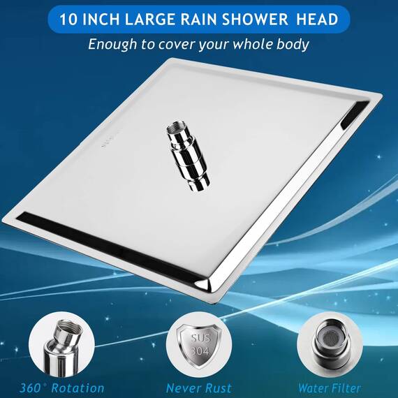 25cm Großer Regenbrause, Voolan Quadrat Hochdruck Duschkopf aus Edelstahl 304, Komfortables Duscherlebnis auch bei Niedrigem Wasserdruck, Installierbar an der Wand oder Decke (Chrom)
