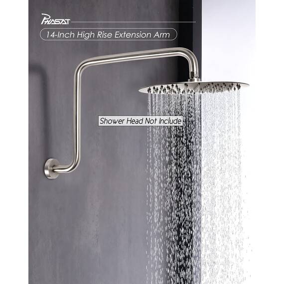 PHASAT S-förmiger Duscharm, 41,65 cm hoher Duscharm mit Flansch, Duschkopf-Verlängerungsarm-Ersatz, Duscharm-Verlängerung, gebürstetes Nickel, PU9L02
