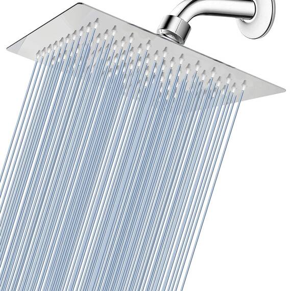 20cm Regenbrause, Voolan Quadrat Hochdruck Duschkopf aus Edelstahl 304, Komfortables Duscherlebnis auch bei Niedrigem Wasserdruck, Installierbar an der Wand oder Decke (Chrom)