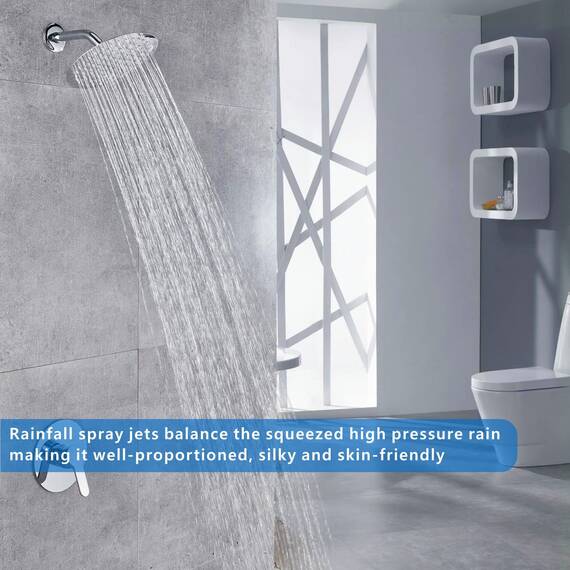 15cm Regenbrause, Voolan Kreisförmiger Hochdruck Duschkopf aus Edelstahl 304, komfortables Duscherlebnis auch bei Niedrigem Wasserdruck, Installierbar an der Wand oder Decke (Chrom)