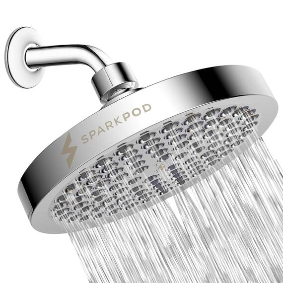 SparkPod Feststehender Duschkopf mit Hochdruck Regen Funktion - Einfache Werkzeugfreie Installation - Verstellbarer Ersatz Duschkopf - Regenduschkopf mit Filter - Brause - Dusche (Chrome, 15cm Round)