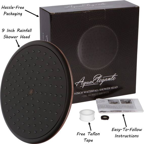 Wasserfall-Duschkopf – 22,9 cm großer Überkopf-Regendusche – hoher Durchfluss am besten mit Verlängerungsarm Oil-Rubbed Bronze