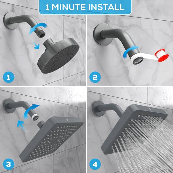 SparkPod Fixed Shower Head - High Pressure Rain - Luxury Modern Look - Easy Tool Free Installation - The Perfect Adjustable Replacement (Charcoal Grey, 15cm Square)
