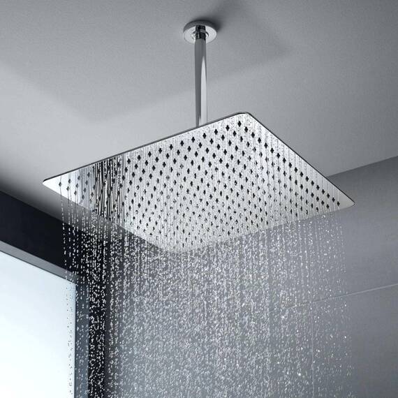 40.5cm Großer Regenbrause, Voolan Quadrat Hochdruck Duschkopf aus Edelstahl, Wasserfall Ganzkörperbedeckung, Installierbar an der Wand oder Decke (16 * 12''Rechteck, Chrom)
