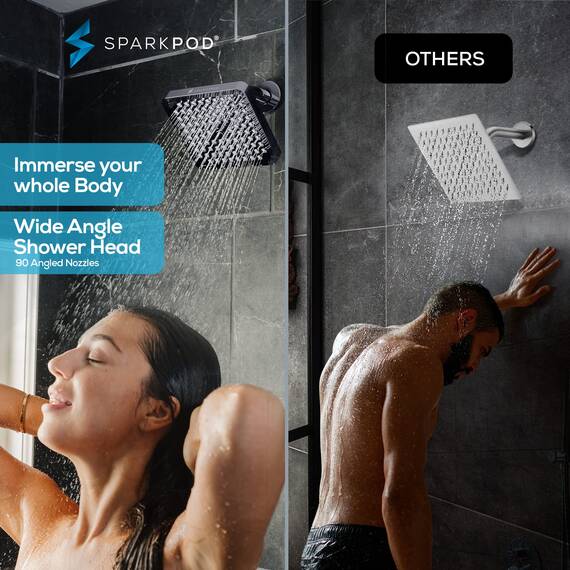 SparkPod Fixed Shower Head - High Pressure Rain - Luxury Modern Look - Easy Tool Free Installation - The Perfect Adjustable Replacement (Charcoal Grey, 15cm Square)