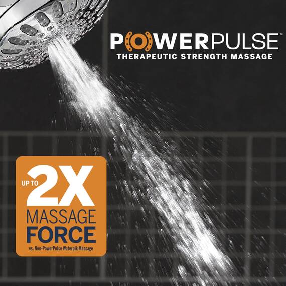 Waterpik PowerPulse Duschkopf, flexibler Hals, verstellbar, für alle Höhen, Chrom, 7 Modi XPP-703E