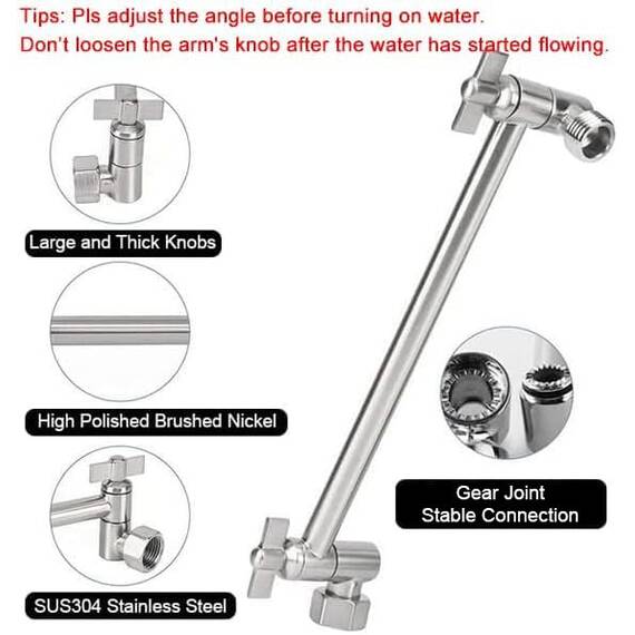NearMoon Regenduschkopf mit 27,9 cm verstellbarem Arm, Hochdruck-Edelstahl-Regendusche, ultradünnes Design – druckverstärkend (20,3 cm, Nickel)