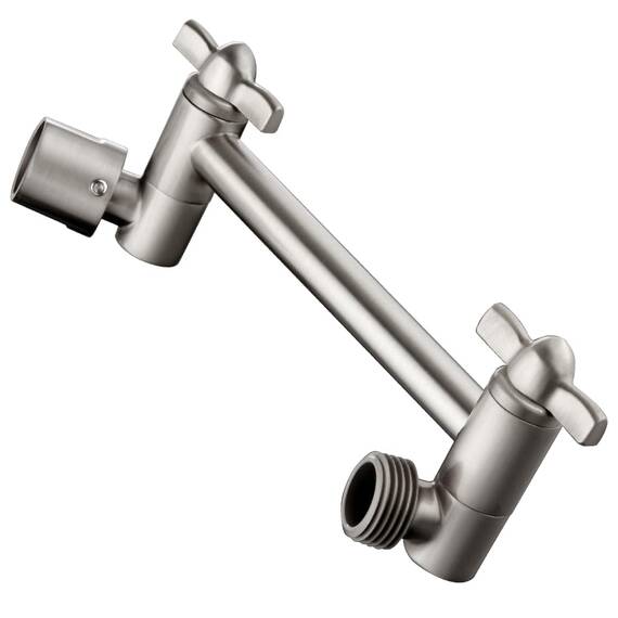 BRIGHT SHOWERS Verlängerungsarm aus Messing für Regen- und Handbrausen, 12,5-cm-Universal-Duscharmverlängerung, höhen- und winkelverstellbar, gebürstetes Nickel