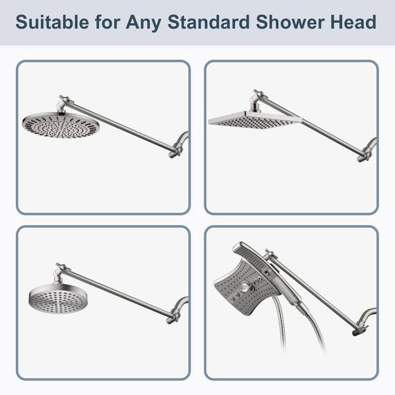 BRIGHT SHOWERS 38-cm-Duscharmverlängerung für Duschköpfe aus massivem Messing mit Feststellschraube für Regenduschköpfe und Handbrausen, höhen- und winkelverstellbar, gebürstetes Nickel