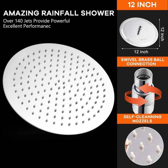 NearMoon Regenduschkopf mit 27,9 cm verstellbarem Arm, Hochdruck-Edelstahl-Regendusche, ultradünnes Design – Druckerhöhung (30,5 cm, Chrom)