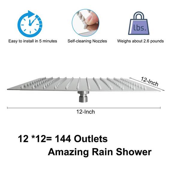 NearMoon Regenduschkopf, hoher Durchfluss, Edelstahl, quadratisch, Regendusche, Wasserfall-Badewanne, Dusch-Körperabdeckung, Decken- oder Wandhalterung (30,5 cm, gebürstetes Nickel)