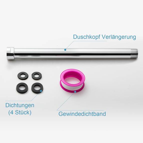 OFFO Duschkopf Verlängerung 25,4cm, Edelstahl Dusch Verlängerungsrohr G1/2 Gewinde, Dusche Verlängerung Arm, Handbrause Verlängerungsarm für Dusche Bad Wohnwagen, Chrom