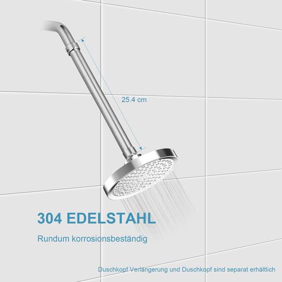 OFFO Duschkopf Verlängerung 25,4cm, Edelstahl Dusch Verlängerungsrohr G1/2 Gewinde, Dusche Verlängerung Arm, Handbrause Verlängerungsarm für Dusche Bad Wohnwagen, Chrom