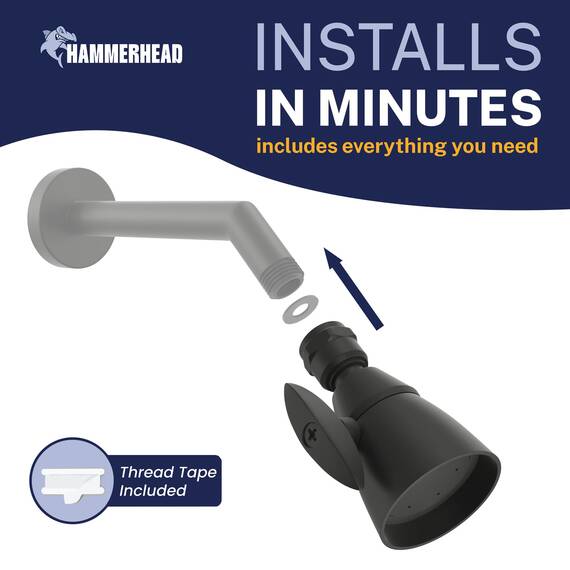 HammerHead Showers Massive Metall-Hochdruck-Duschköpfe, 5,1 cm, Mattschwarz, 2,5 GPM Duschköpfe, Hochdruck, Duschkopf mit verstellbarem Sprühmuster, fester Duschkopf