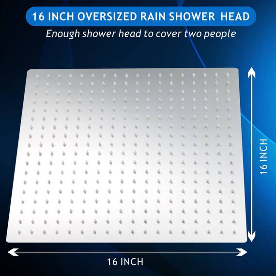 Voolan Übergroßer Regenduschkopf – quadratischer Regenduschkopf mit hohem Durchfluss – Wasserfall Ganzkörperabdeckung – Universal-Decken- oder Wandhalterung (40,6 cm, Chrom)
