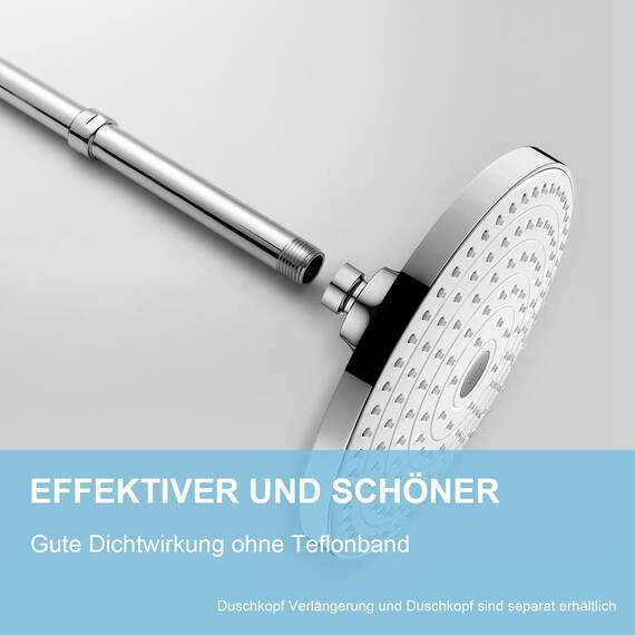 OFFO Duschkopf Verlängerung 25,4cm, Edelstahl Dusch Verlängerungsrohr G1/2 Gewinde, Dusche Verlängerung Arm, Handbrause Verlängerungsarm für Dusche Bad Wohnwagen, Chrom