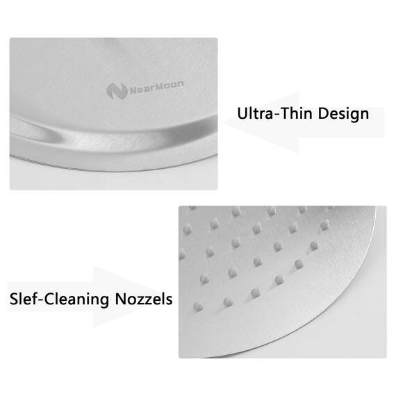 NearMoon Regenduschkopf mit 27,9 cm verstellbarem Arm, Hochdruck-Edelstahl-Regendusche, ultradünnes Design – druckverstärkend (25,4 cm, Nickel)