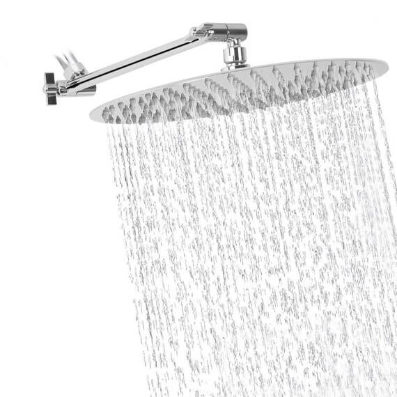 NearMoon Regenduschkopf mit 27,9 cm verstellbarem Arm, Hochdruck-Edelstahl-Regendusche, ultradünnes Design – Druckerhöhung (30,5 cm, Chrom)