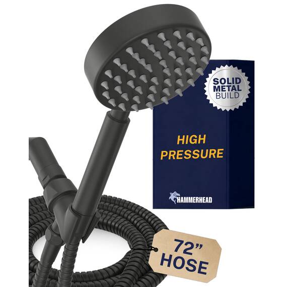 Handbrause aus Metall, mit Schlauch und Messinghalterung, mattschwarz, Hochdruck, 2,5 GPM, abnehmbarer Handbrause, 1,8 m lang, flexible Verlängerung, verstellbarer Sprühstab-Halterung, 1,8 m