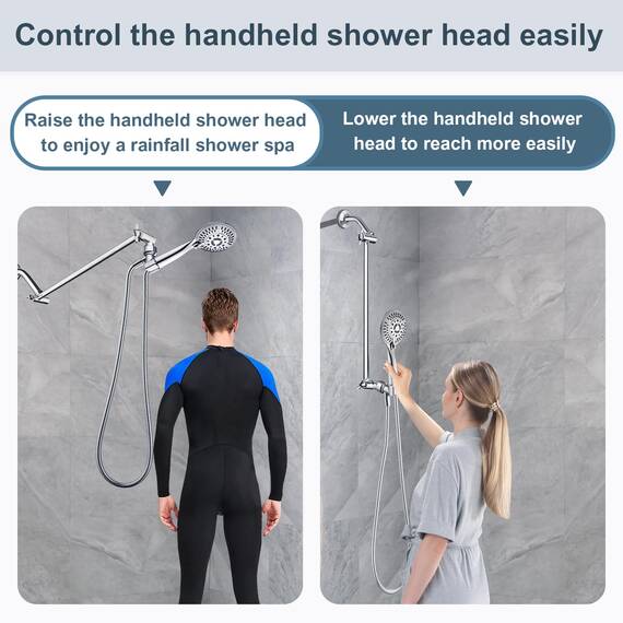 BRIGHT SHOWERS 38-cm-Duscharmverlängerung für Duschköpfe aus massivem Messing mit Feststellschraube für Regenduschköpfe und Handbrausen, höhen- und winkelverstellbar, Chrom