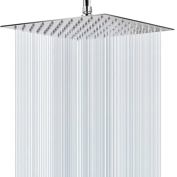 WOOPHEN Regenduschkopf, 30,5 cm, hoher Durchfluss, Edelstahl, quadratisch, Regenduschkopf, Hochdruck-Design, tolles Duscherlebnis auch bei niedrigem Wasserdurchfluss (Chrom)