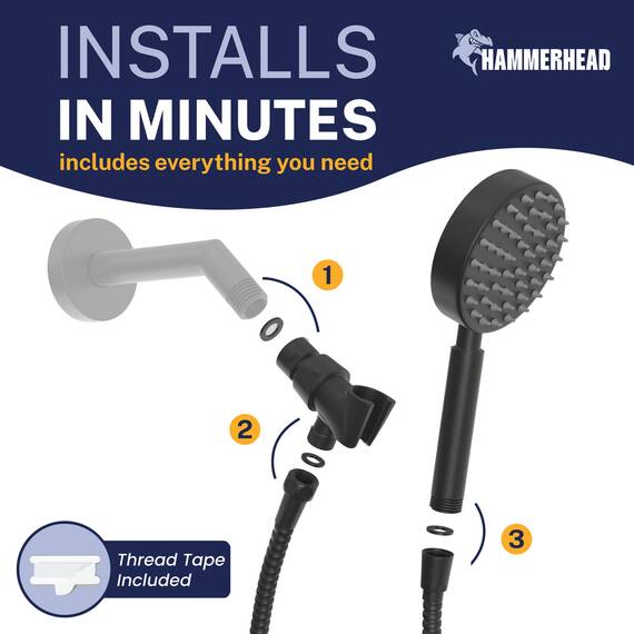 Handbrause aus Metall, mit Schlauch und Messinghalterung, mattschwarz, Hochdruck, 2,5 GPM, abnehmbarer Handbrause, 1,8 m lang, flexible Verlängerung, verstellbarer Sprühstab-Halterung, 1,8 m