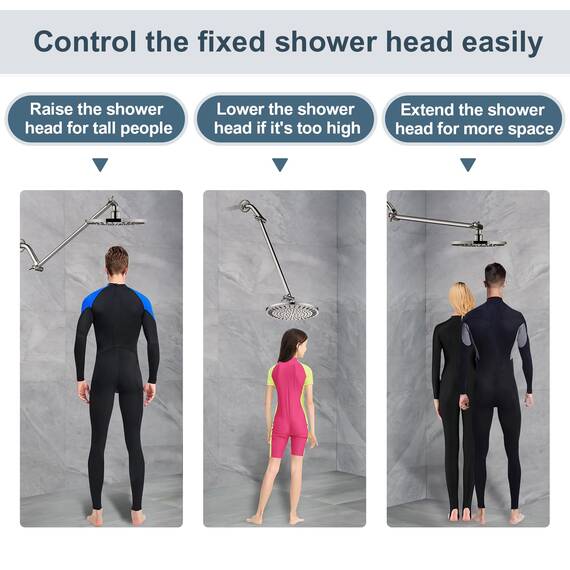 BRIGHT SHOWERS 38-cm-Duscharmverlängerung für Duschköpfe aus massivem Messing mit Feststellschraube für Regenduschköpfe und Handbrausen, höhen- und winkelverstellbar, gebürstetes Nickel