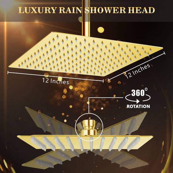Regenduschkopf - Voolan 12 Zoll Großer Regenduschkopf aus 304 Edelstahl - Perfekter Ersatz für Ihr Badezimmer Duschkopf (30,5 cm Gold)
