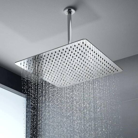 Regenduschkopf aus Metall – Voolan Hoher Durchfluss Quadratischer Regenduschkopf – Ganzkörperabdeckung – Universelle Decken- oder Wandmontage (40,5 cm, gebürstetes Nickel)