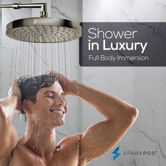 SparkPod Duschkopf – Hochdruckregen – Luxuriöser moderner Look werkzeuglose 1-Minuten Installation–der perfekte verstellbare Ersatz für Ihr Badezimmer Duschköpfe 20,3 cm kreisförmig, Nickel gebürstet