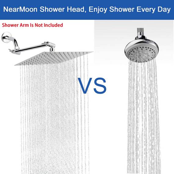 NearMoon Hochdruck-Regenduschkopf, quadratischer Duschkopf aus Edelstahl, druckverstärkendes Design, tolles Duscherlebnis auch bei niedrigem Wasserdurchfluss (25,4 cm, Chrom-Finish)