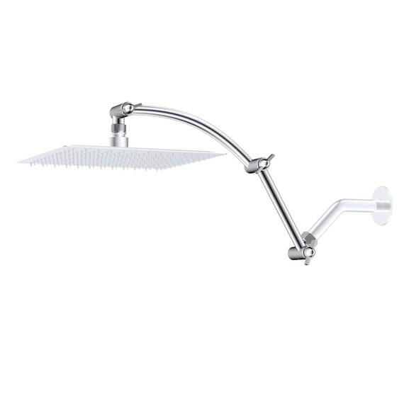 All Metal 40.6 cm Duschkopf Verlängerungsarm, massives Messing, flexibel, Höhe & Winkel, verstellbarer Duscharm-Verlängerung mit Verriegelungsgelenke, Universalanschluss, höhenverlängerbar, Chrom
