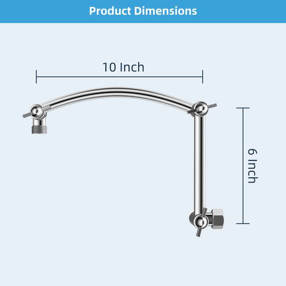 All Metal 40.6 cm Duschkopf Verlängerungsarm, massives Messing, flexibel, Höhe & Winkel, verstellbarer Duscharm-Verlängerung mit Verriegelungsgelenke, Universalanschluss, höhenverlängerbar, Chrom