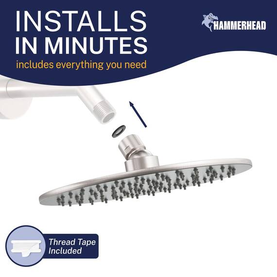 Alle Metall rund Regen Dusche Kopf mit 2,5 GPM Hohe Durchflussmenge Drenching Rainfall Spray und Messing Swivel-Ball, metall, gebürsteter nickel, 8 inch