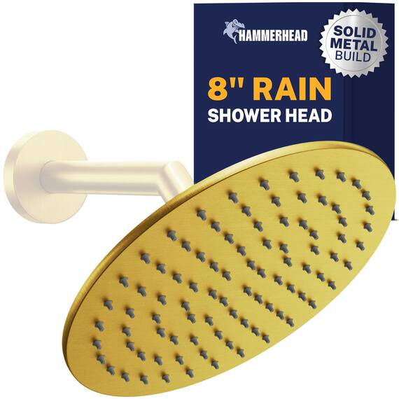 HammerHead Showers Regenduschkopf aus massivem Metall, rund, 20,3 cm, hoher Durchfluss, optimiert für Druck, gebürstetes Gold, 2,5 GPM