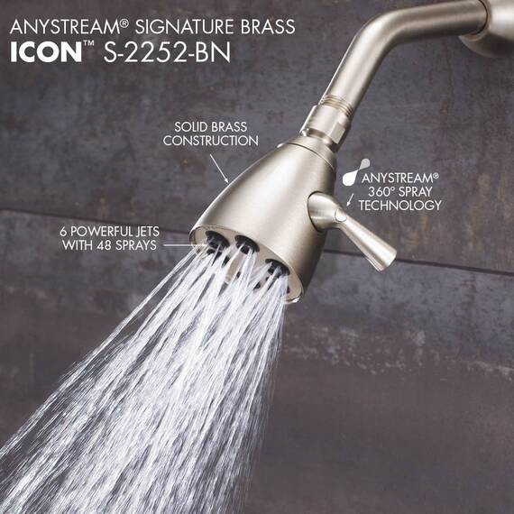 Speakman S-2252-BN Signature Brass Icon Anystream Hochdruck-Duschkopf, verstellbar, gebürstetes Nickel