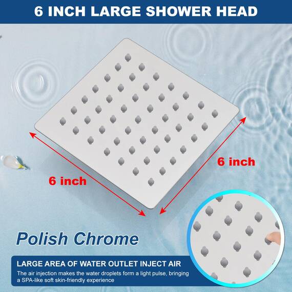 Midanya Regenduschkopf, quadratisch, Edelstahl, Hochdruck, Wasserfall, rissfeste Abdeckung, mit Silikondüsen, 1,6 mm ultradünnes Design, Drehgelenk, poliertes Chrom, 15,2 cm