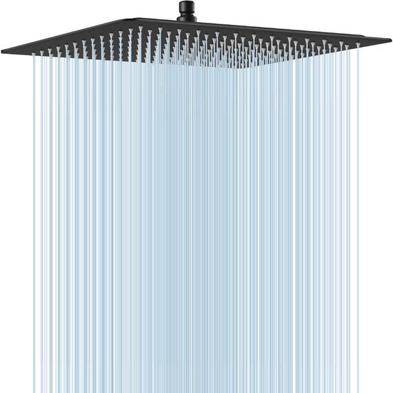 Midanya Regenduschkopf, quadratisch, Edelstahl, Hochdruck, Wasserfall, rissfeste Abdeckung, mit Silikondüsen, 1,6 mm ultradünnes Design, Drehgelenk, mattschwarz, 40,6 cm