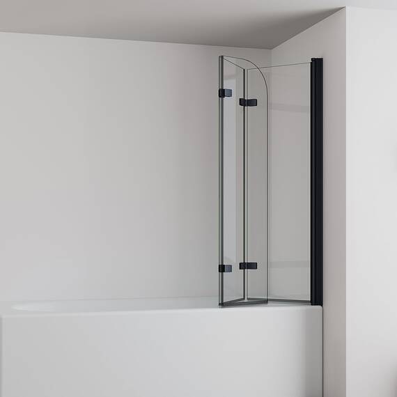 IMPTS Duschwand für Badewanne 130x140cm Schwarz, Faltwand Duschfaltwand 3 teilig Faltbar Badewannenaufsatz Duschtrennwand Badewannenwand Glas mit 6mm Nano Sicherheitsglas