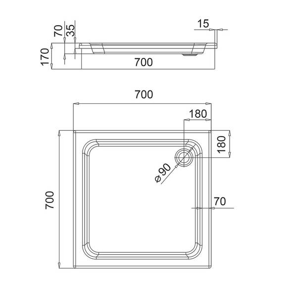 AQUABAD Duschwanne/Duschtasse | Komplettset Forta Plus mit LeakProtect Technologie Smooth White 70x70cm Quadrat | inkl. Ablaufgarnitur/Siphon Alcadran A49CR