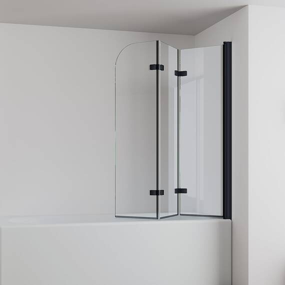 IMPTS Duschwand für Badewanne 130x140cm Schwarz, Faltwand Duschfaltwand 3 teilig Faltbar Badewannenaufsatz Duschtrennwand Badewannenwand Glas mit 6mm Nano Sicherheitsglas