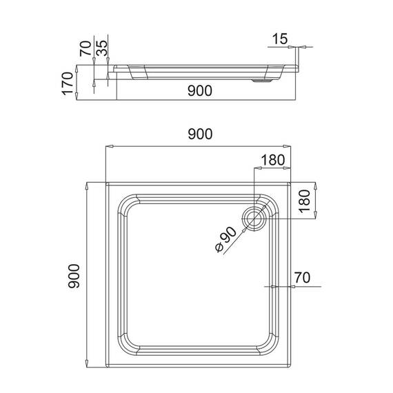 AQUABAD Duschwanne/Duschtasse | Komplettset Forta Plus mit LeakProtect Technologie Smooth White 90x90cm Quadrat | inkl. Ablaufgarnitur/Siphon Alcadran A49CR