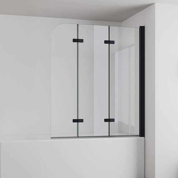 IMPTS Duschwand für Badewanne 130x140cm Schwarz, Faltwand Duschfaltwand 3 teilig Faltbar Badewannenaufsatz Duschtrennwand Badewannenwand Glas mit 6mm Nano Sicherheitsglas